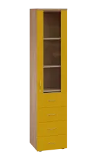 LE - 44 skříň léková prosklená, pravá, korpus dub bardolino, dvířka žlutá odio